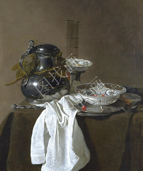 Still Life with a Pewter Flagon and Two Ming Bowls